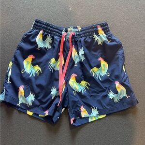 Chubbies Dark Blue Swim Shorts with Colorful Rooster Design
